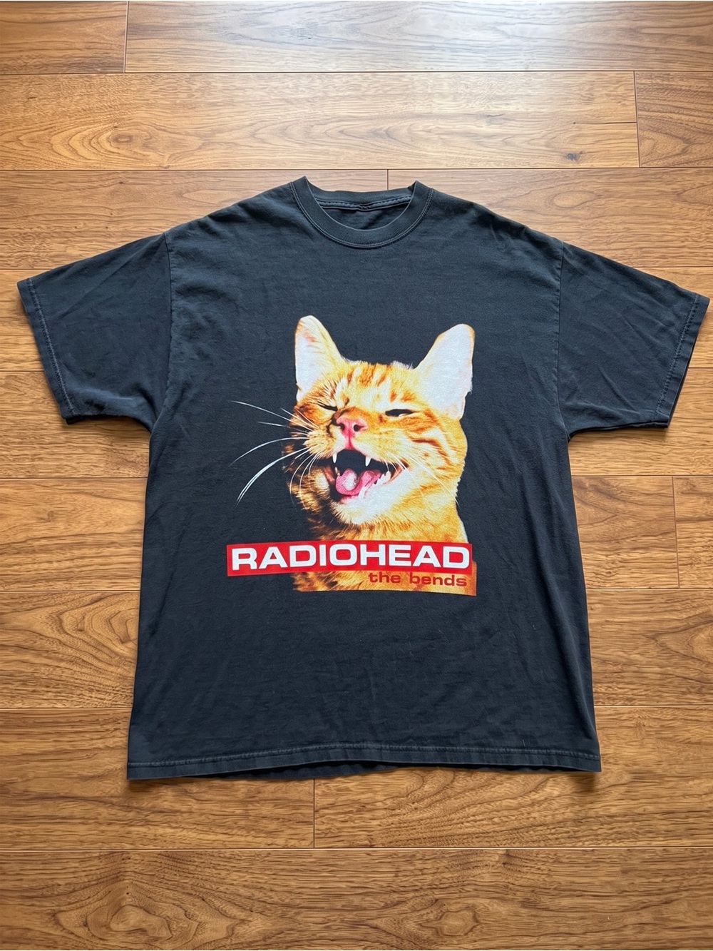 Radiohead The Bends Ironic Meme Orange Cat Parody Faded Black T-Shirt